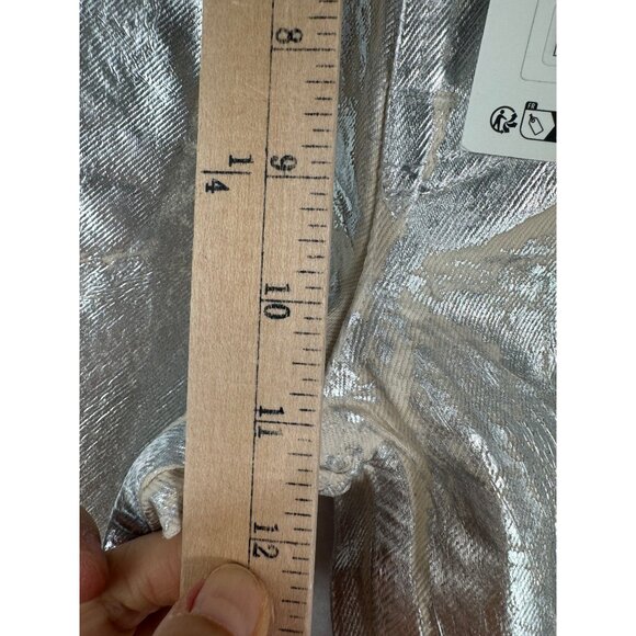 ZARA MID-RISE BOYFIT‎ Painted straight leg JEANS  Metallic Silver sz 4 - Picture 8 of 13